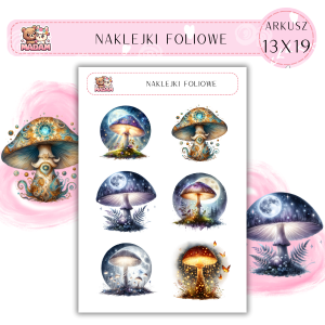 Naklejki foliowe Magiczne Grzyby 6 sztuk na arkuszu, MaDam