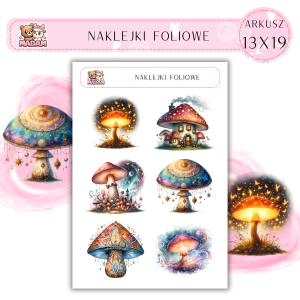 Naklejki foliowe Magiczne Grzyby 6 sztuk na arkuszu, MaDam