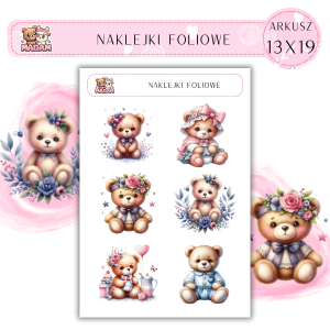 Naklejki foliowe Misie 6 sztuk na arkuszu, MaDam
