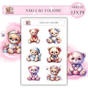 Naklejki foliowe Misie 6 sztuk na arkuszu, MaDam