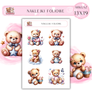 Naklejki foliowe Misie 6 sztuk na arkuszu, MaDam