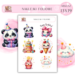 Naklejki foliowe Urodziny 6 sztuk na arkuszu, MaDam