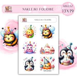 Naklejki foliowe Urodziny 6 sztuk na arkuszu, MaDam