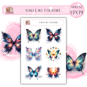Naklejki foliowe Motyle 6 sztuk na arkuszu, MaDam