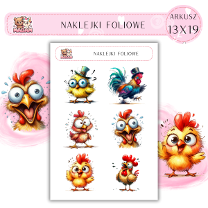 Naklejki foliowe Kura Kogut 6 sztuk na arkuszu, MaDam