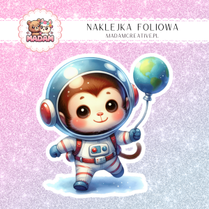 Naklejka foliowa pojedyncza, MaDam Małpka Kosmonauta Zodiakalny Zabawiak