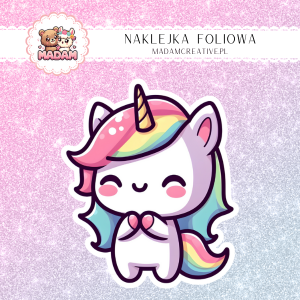 Naklejka foliowa pojedyncza, MaDam Kawaii Jednorożec Puszysty Psotek