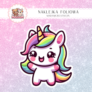 Naklejka foliowa pojedyncza, MaDam Kawaii Jednorożec Cukrowa Bomba