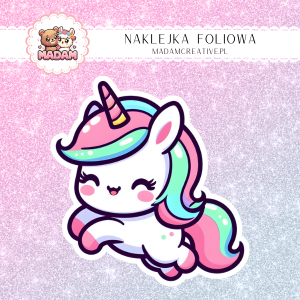 Naklejka foliowa pojedyncza, MaDam Kawaii Jednorożec Malinowy Śmieszek