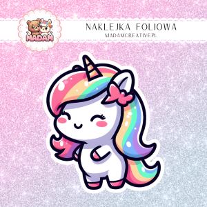 Naklejka foliowa pojedyncza, MaDam Kawaii Jednorożec Wesoła Pianka