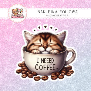 Naklejka foliowa pojedyncza, MaDam Kot coffee Psotnik