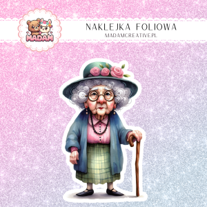 Naklejka foliowa pojedyncza, MaDam Babcia Grażynka na spacerze
