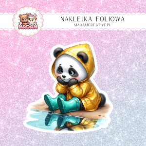 Naklejka foliowa pojedyncza, MaDam Panda Lila Zabawy w Deszczu 4