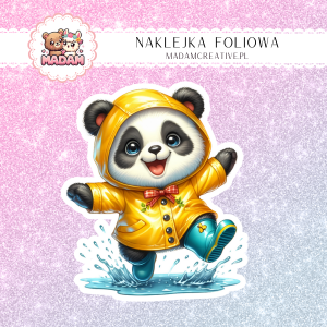 Naklejka foliowa pojedyncza, MaDam Panda Lila Zabawy w Deszczu 2