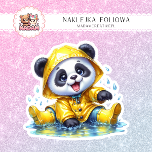 Naklejka foliowa pojedyncza, MaDam Panda Lila Zabawy w Deszczu