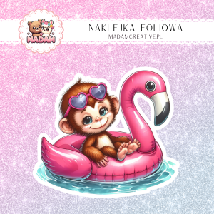 Naklejka foliowa pojedyncza, MaDam Małpka Dori Flamingowe Wakacje