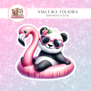 Naklejka foliowa pojedyncza, MaDam Panda Emily Królowa Flamingów 2
