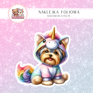 Naklejka foliowa pojedyncza, MaDam Pies Jednorożec Leon