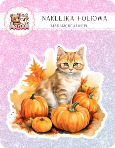 Naklejka foliowa pojedyncza, MaDam Jesień Kot Miluś - to są moje dynie!