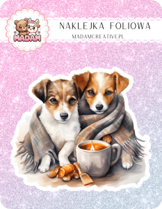 Naklejka foliowa pojedyncza, MaDam Jesień Pieski Czas na herbatkę