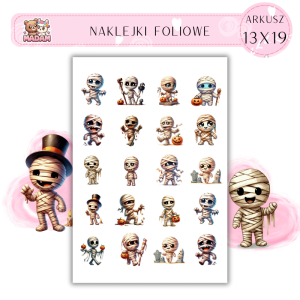 Naklejki Foliowe 13x19, Madam Halloween Krwiożercze Mumiaki – Świeżo wyciągnięte z grobowca, idealne do straszenia sąsiadów!