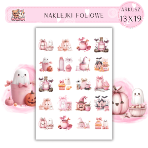 Naklejki Foliowe 13x19, Madam Halloween Różowe Duchy i Przyjaciele: Najstraszniejsze, różowe zjawy – tak urocze, że aż przeraża!