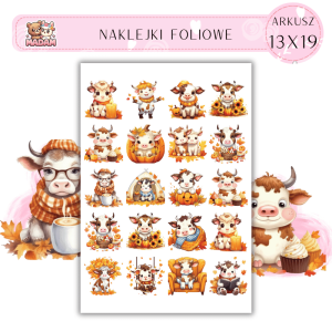 Naklejki Foliowe 13x19, Madam Jesień Krowie Przygody na Dyniowych Polach - Muu, tylko nie wchodź do dyni!