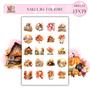 Naklejki Foliowe 13x19, Madam Jesień Czarodziejskie Domki w Jesiennej Odsłonie - Bajkowy krajobraz w liściach!