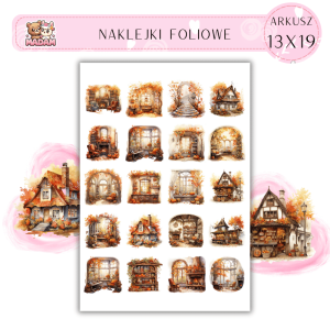 Naklejki Foliowe 13x19, Madam Jesień Ciepłe Domki w Złotych Barwach Jesieni - Tu nawet krasnoludki by zamieszkały!