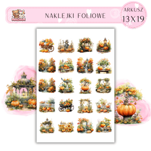 Naklejki Foliowe 13x19, Madam Jesień Jesienna Wiejska Sielanka - Dyńkowe Historie, co nawet kury rozśmieszą!