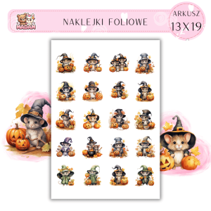 Naklejki Foliowe 13x19, Madam Jesień Jesień Myszki w Przebraniu Czarownicy – Małe, ale z dużymi zaklęciami na Halloween!
