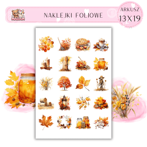 Naklejki Foliowe 13x19, Madam Jesień Jesień Jesienne Skarby – Znajdź coś cenniejszego niż złoto – kolorowe liście!
