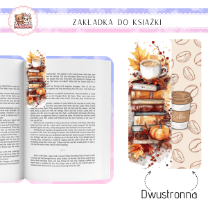 Zakładka do książki tradycyjna dwustronna MaDam Jesień Jesienna Biblioteczka - Idealna zakładka dla tych, co wierzą, że książki lepiej smakują w towarzystwie herbaty i dyniowego latte!