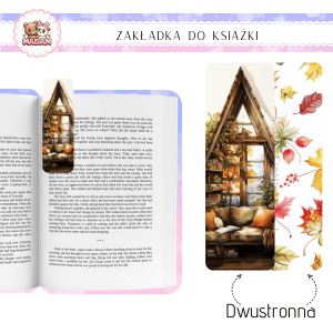 Zakładka do książki tradycyjna dwustronna MaDam Jesień Książkowy Zakąte - Gdybyś mógł schować się w książce, to byłby właśnie ten kącik - pełen liści i zapachu cynamonu.