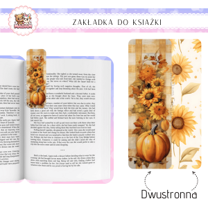 Zakładka do książki tradycyjna dwustronna MaDam Jesień Dynia i Słonecznik - Zakładka, która przypomni ci, że czas na dyniowy krem po kolejnym rozdziale.