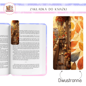 Zakładka do książki tradycyjna dwustronna MaDam Jesień Jesienny Kącik Czytelniczy - Zakładka, która przypomni Ci, że najlepsze książki czyta się w towarzystwie gorącej czekolady i opadających liści!
