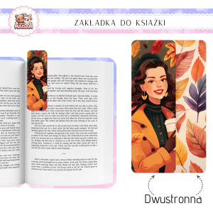 Zakładka do książki tradycyjna dwustronna MaDam Jesień Jesienna Kawa i Książki - Zakładka dla miłośników dyniowego latte, którzy wiedzą, że jesień to idealna pora na długie sesje czytelnicze.