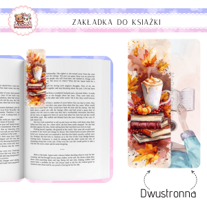 Zakładka do książki tradycyjna dwustronna MaDam Jesień Jesienna Ucieczka z dyniową kawą- Zakładka dla tych, którzy uciekają w książki szybciej niż w jesienne spacery – no chyba, że po książki!