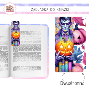 Zakładka do książki tradycyjna dwustronna MaDam Halloween Upiorny Nocny Czytelnik- Zakładka dla tych, co wiedzą, że najlepsze horrory czyta się po północy... przy świetle dyni!