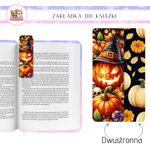 Zakładka do książki tradycyjna dwustronna MaDam Halloween Dynia Party - Dla tych, co lubią, gdy książki mają swój własny halloweenowy bal... dyniowy bal!
