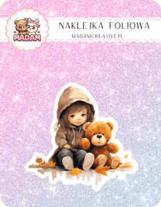 Naklejka foliowa pojedyncza, MaDam Jesień Miś i Jesienna Zabawka - Kiedy miś postanawia pobawić się jesienią.