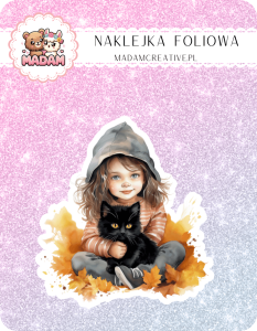 Naklejka foliowa pojedyncza, MaDam Jesień Czarny Kot w Liściach - Czarny kot, który nie boi się jesiennych przygód