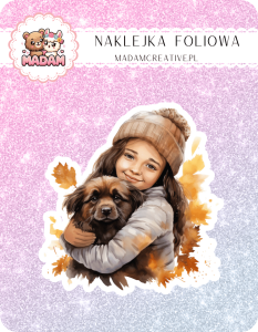Naklejka foliowa pojedyncza, MaDam Jesień Piesek na Jesiennej Przygody - Piesek gotowy na każdą jesienną wyprawę!
