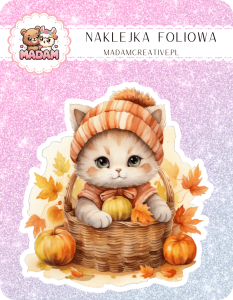 Naklejka foliowa pojedyncza, MaDam Jesień Kotka w jesiennym Kapeluszu - Kotka, która znalazła swój idealny jesienny styl!