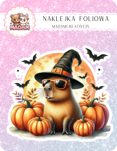 Naklejka foliowa pojedyncza, MaDam Halloween Czaro-Kapuć - Gdy kapibara decyduje się na karierę czarownicy!