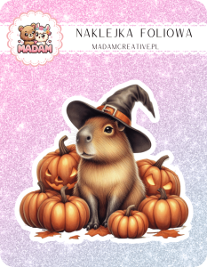Naklejka foliowa pojedyncza, MaDam Halloween Dyniowy Władca - Kapibara, która rządzi w dyniowym królestwie!
