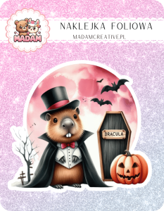 Naklejka foliowa pojedyncza, MaDam Halloween Hrabią Kapibara - Kiedy kapibara zostaje wampirem na noc!