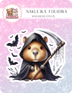 Naklejka foliowa pojedyncza, MaDam Halloween Kosa Kapibary - Kiedy kapibara staje się żniwiarzem nocy!