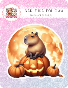 Naklejka foliowa pojedyncza, MaDam Halloween Księżycowa Kapibara - Kapibara, która czerpie moc z pełni księżyca!