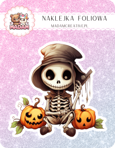 Naklejka foliowa pojedyncza, MaDam Halloween Szkieletowy Drwal - Szkielet z piłą - na pewno wie, co robi!